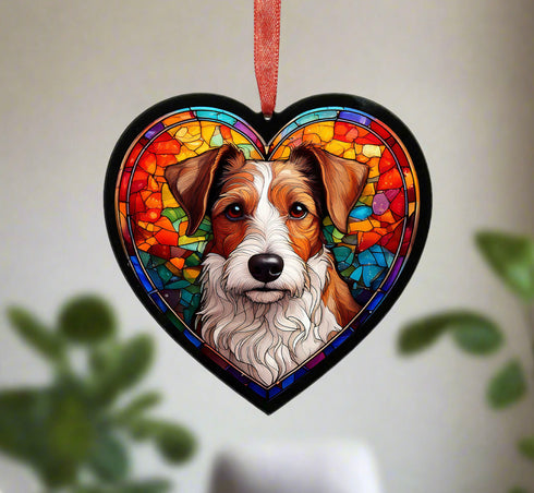 Fox Terrier Stained Glass Effect Heart Suncatcher